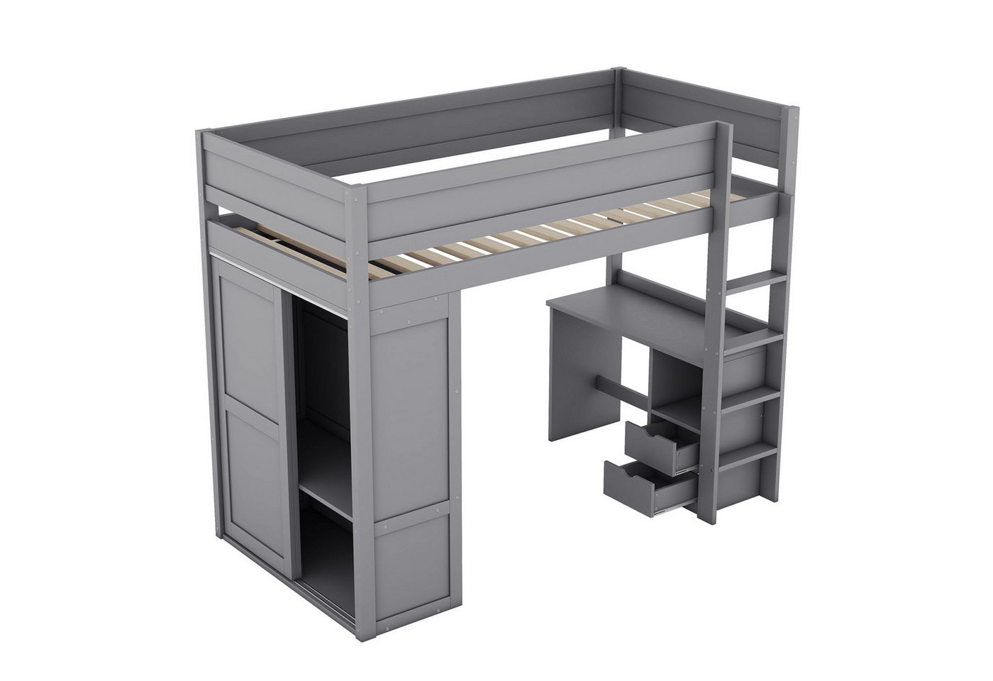 Odikalo Kinderbett Hochbett Kleiderschrank Schreibtisch Schubladen weiß/grau 90*200 cm Odikalo Kinderbett Hochbett Kleiderschrank Schreibtisch Schubladen weiß/grau 90*200 cm von Odikalo