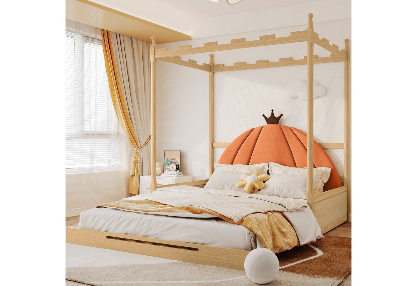 Odikalo Kinderbett Holzbett Schiebebett Schlossdach Kürbis Samtkissen Kiefer 140x100/200 Odikalo Kinderbett Holzbett Schiebebett Schlossdach Kürbis Samtkissen Kiefer 140x100/200 von Odikalo