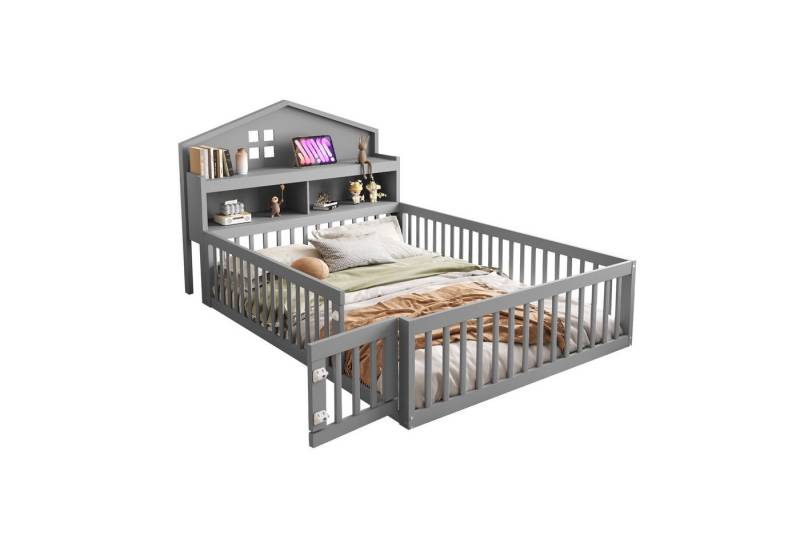 Odikalo Kinderbett Jugendbett Einlegeböden Stauraum Schutzgitter Bilderleiste 140x200 von Odikalo