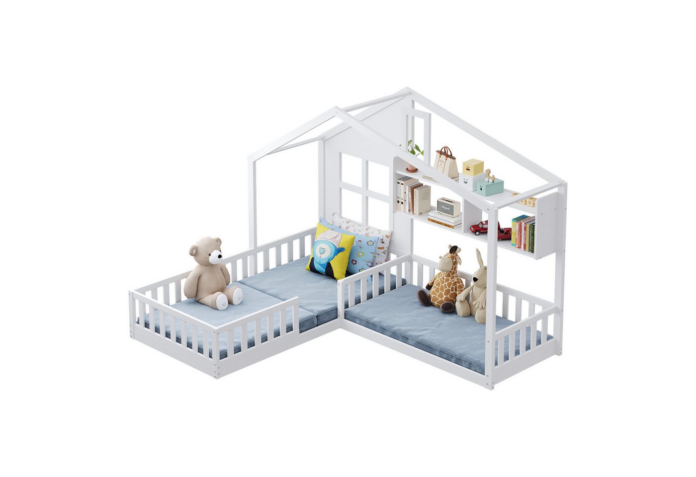 Odikalo Kinderbett Jugendbett Fenster Schornstein Hauses Regalen Sicherheitsgitter 90x200 von Odikalo