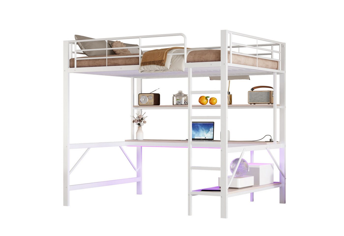 Odikalo Kinderbett Metallbett Hochbett Geländer Leiter USB LED Schreibtisch 140/90 Regale Odikalo Kinderbett Metallbett Hochbett Geländer Leiter USB LED Schreibtisch 140/90 Regale von Odikalo