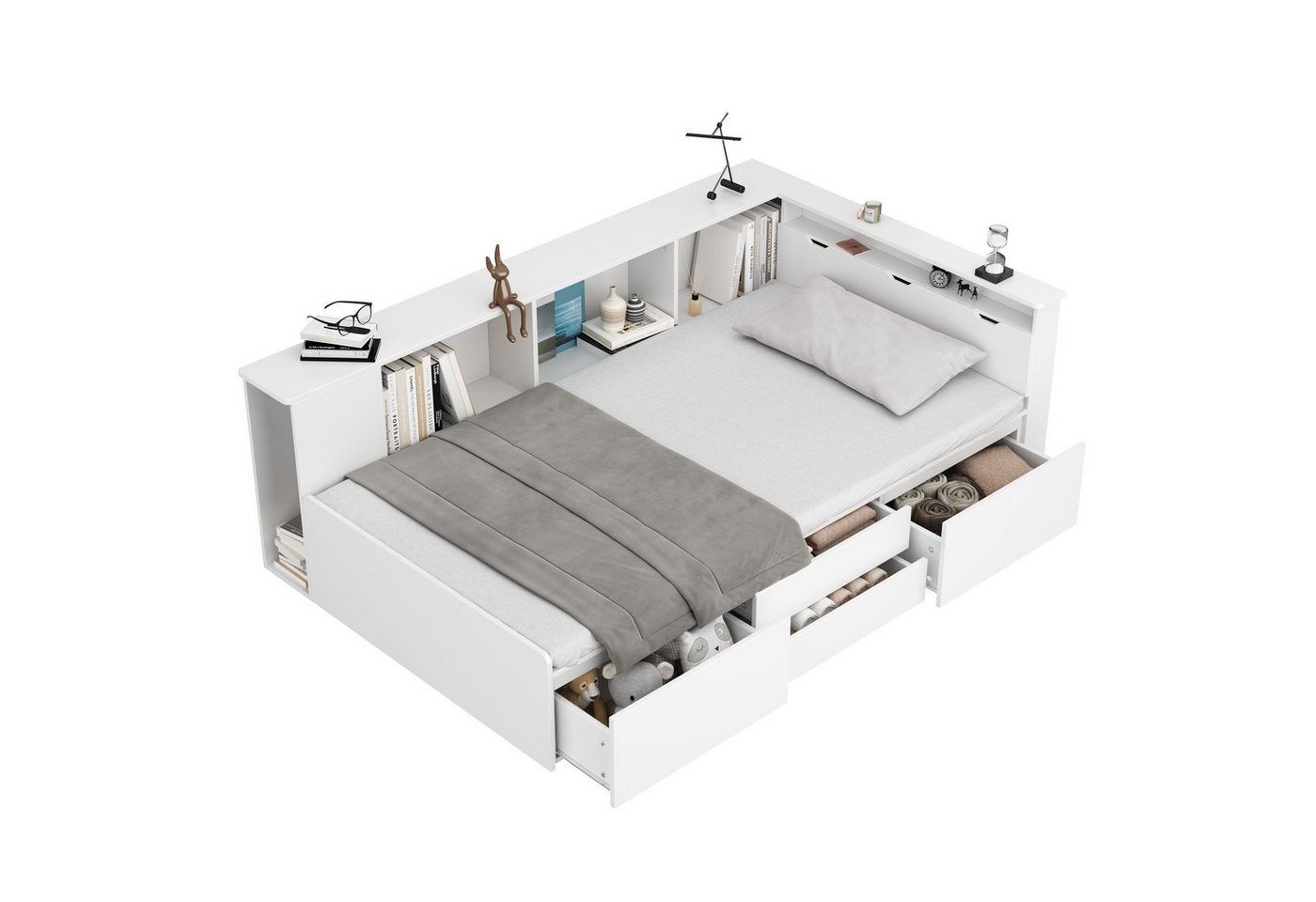 Odikalo Kinderbett Multifunktionales Kinderbett mit Bücherregal ohne Matratze,90*200weiß von Odikalo