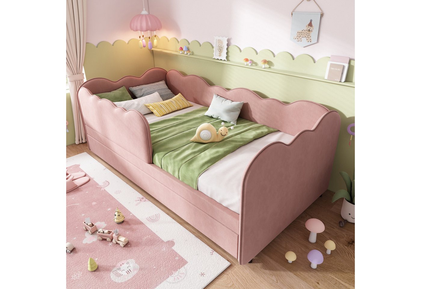 Odikalo Kinderbett schlafsofa mit bettfunktion,Schlafsofa mit Ausziehbett 90x190cm (Polsterbett Daybett mit Lattenrost, Leinen (ohne Matratze) von Odikalo