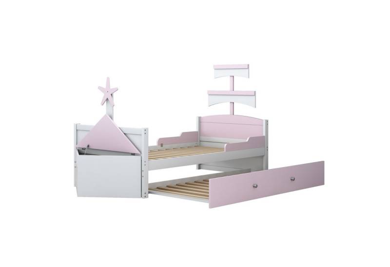 Odikalo Kinderbett Cartoon-Bett ausziehbaresBett Einzelbett Holz Segelbootform 90*200cm von Odikalo