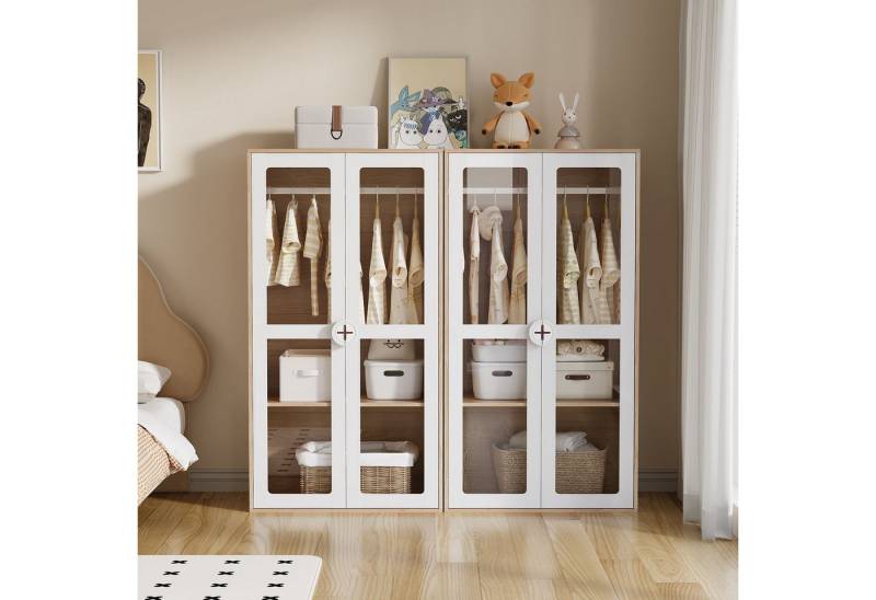 Odikalo Kinderkleiderschrank Doppeltüriger Glastür Bügelstange Kleiderkombination Spanplatte Weiß Odikalo Kinderkleiderschrank Doppeltüriger Glastür Bügelstange Kleiderkombination Spanplatte Weiß von Odikalo