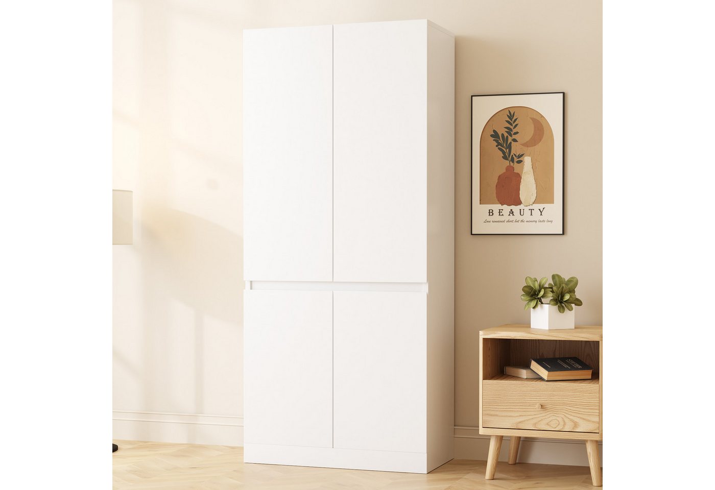 Odikalo Kleiderschrank Drehtürenschrank Hochschrank mit Kleiderstange (70 × 40 × 170 cm, Doppeltür-Design mit großen Staufächern, Weiß) von Odikalo