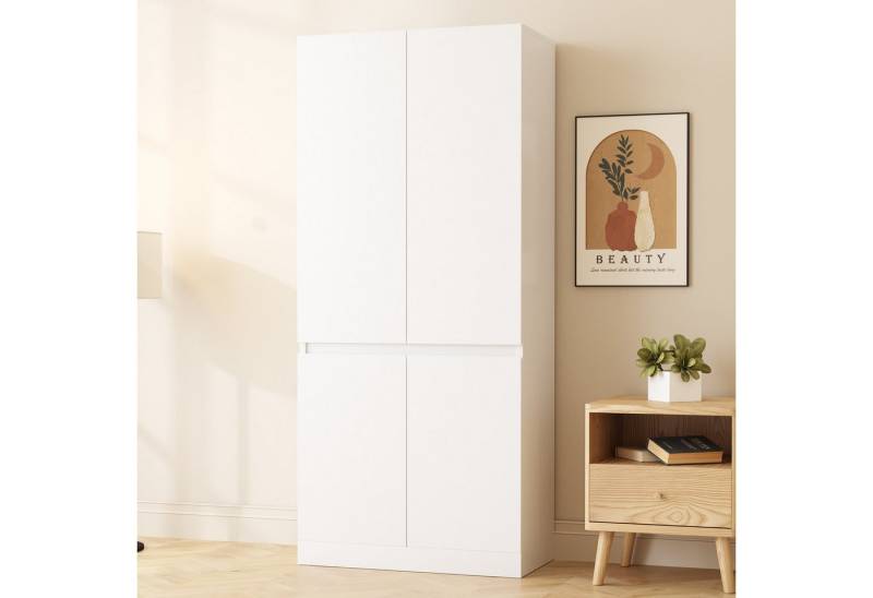 Odikalo Kleiderschrank Drehtürenschrank Hochschrank mit Kleiderstange (70 × 40 × 170 cm, Doppeltür-Design mit großen Staufächern, Weiß) von Odikalo