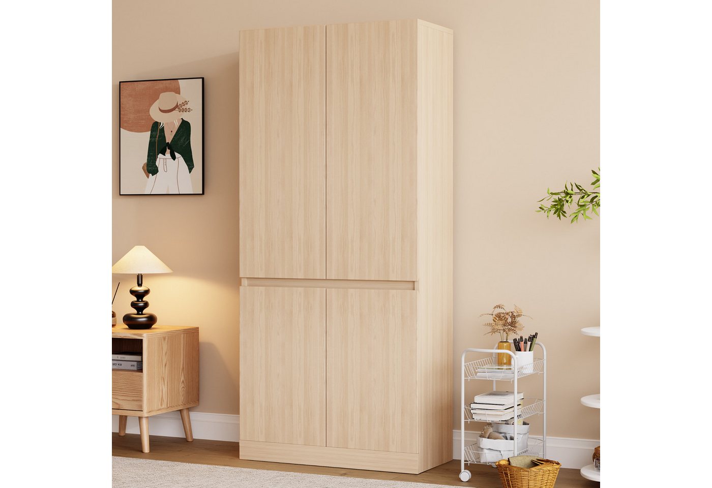 Odikalo Kleiderschrank Drehtürenschrank Hochschrank mit Kleiderstange (70 × 40 × 170 cm, Doppeltür-Design mit großen Staufächern, Weiß) von Odikalo