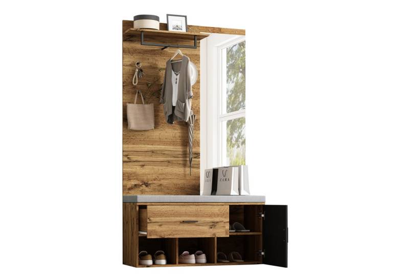 Odikalo Kleiderschrank Garderobenset Spiegel Schuhbank Polster Schuhschrank Schublade Regal von Odikalo