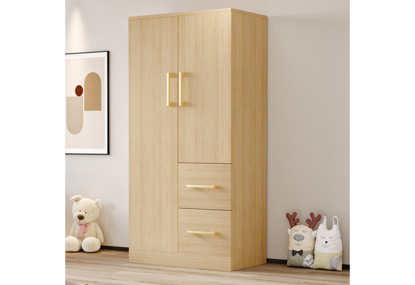 Odikalo Kleiderschrank Kinderkleiderschrank mit Schubladen (Kleiderschrank 70 x 40 x 135 cm, Doppeltür-Design mit Schubladen und Staufächern, Kinderkleiderschrank, Einzelkleiderschrank, Holzfarbe / Weiß) Odikalo Kleiderschrank Kinderkleiderschrank mit Schubladen (Kleiderschrank 70 x 40 x 135 cm, Doppeltür-Design mit Schubladen und Staufächern, Kinderkleiderschrank, Einzelkleiderschrank, Holzfarbe / Weiß) von Odikalo