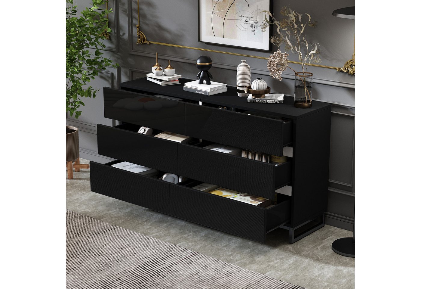Odikalo Kommode Sideboard Hochglanz-Schrank (140*39,5*78,5cm Wohnzimmer Sideboard, Wohnzimmerschrank mit 6 Schubladen,Hochglanz-Kommode,Schrank mit 3 Metallbeinen,Beistellschrank mit hervorragender Tragfähigkeit,Weiß+Schwarz) Odikalo Kommode Sideboard Hochglanz-Schrank (140*39,5*78,5cm Wohnzimmer Sideboard, Wohnzimmerschrank mit 6 Schubladen,Hochglanz-Kommode,Schrank mit 3 Metallbeinen,Beistellschrank mit hervorragender Tragfähigkeit,Weiß+Schwarz) von Odikalo