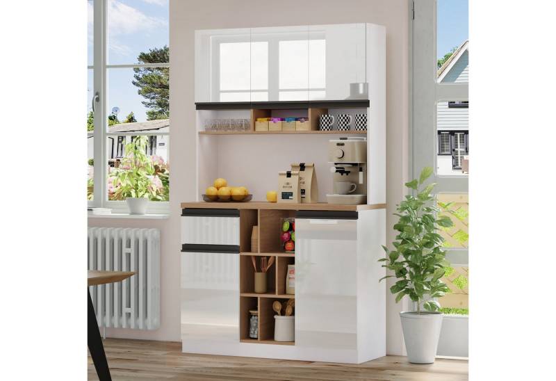 Odikalo Küchenbuffet Küchenschrank Anrichte Hochschrank Sideboard Kommode Weiß/Schwarz von Odikalo