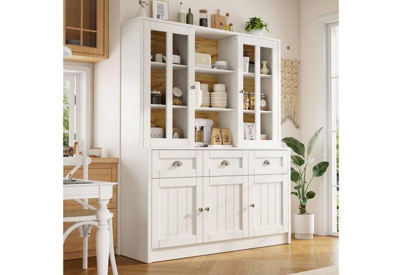 Odikalo Küchenbuffet Küchenschrank Anrichte Hochschrank Standvitrine Sideboard Schwarz/Weiß von Odikalo