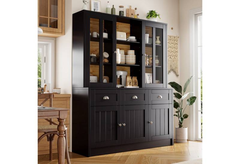 Odikalo Küchenbuffet Küchenschrank Anrichte Hochschrank Standvitrine Sideboard Schwarz/Weiß von Odikalo
