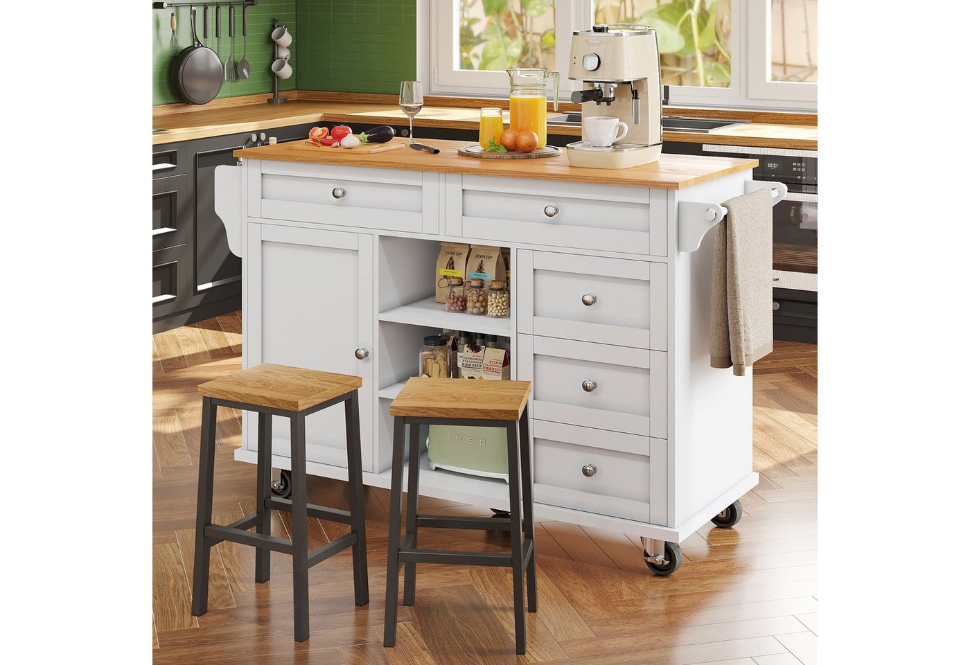 Odikalo Kücheninsel Essschrank Speisewagen Küchenwagen Esswagen Buffetschrank Weiß/Schwarz von Odikalo