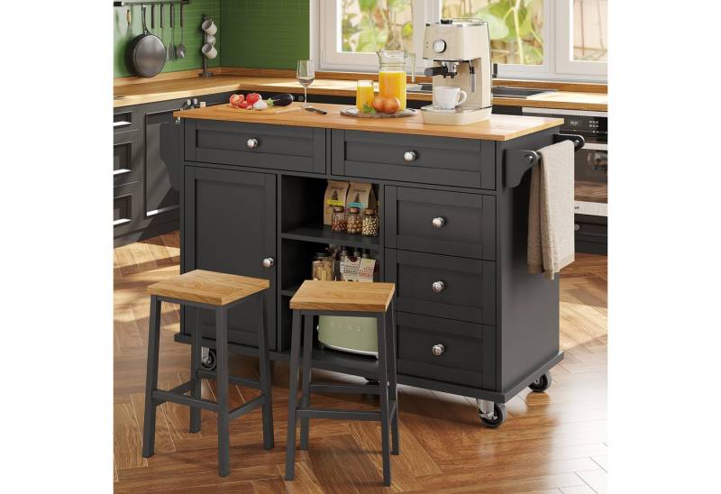 Odikalo Kücheninsel Essschrank Speisewagen Küchenwagen Esswagen Buffetschrank Weiß/Schwarz von Odikalo