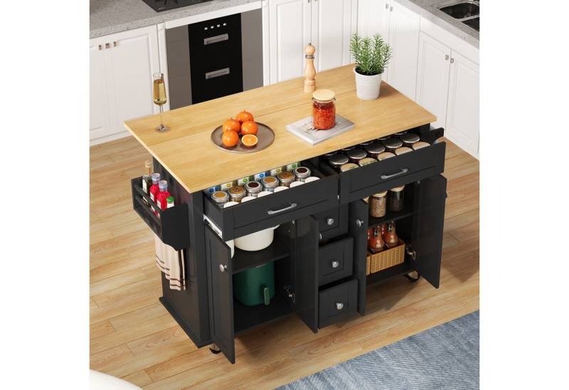 Odikalo Kücheninsel Küchenwagen Esszimmerschrank Esstisch Regal Tuchhalter Weiß/Schwarz von Odikalo