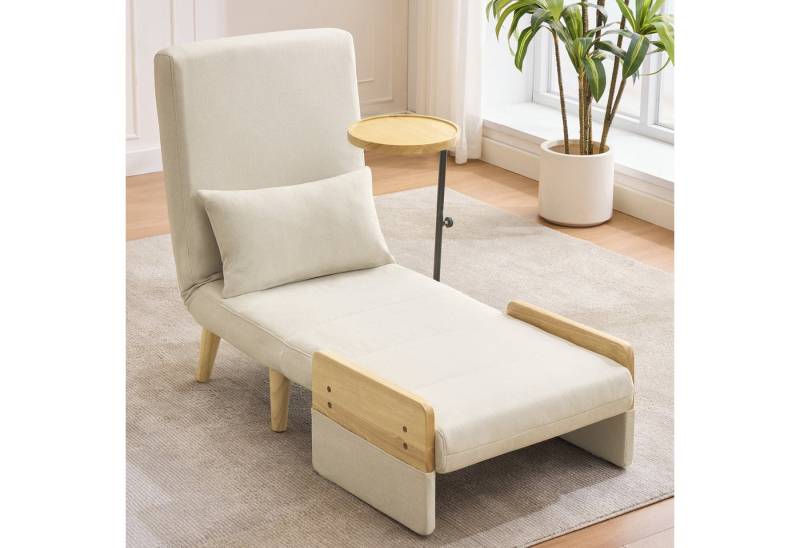 Odikalo Loungesessel Einzelsofa Klappsessel 3-in-1 Holztablett Umbaubar gepolstert Weiß von Odikalo