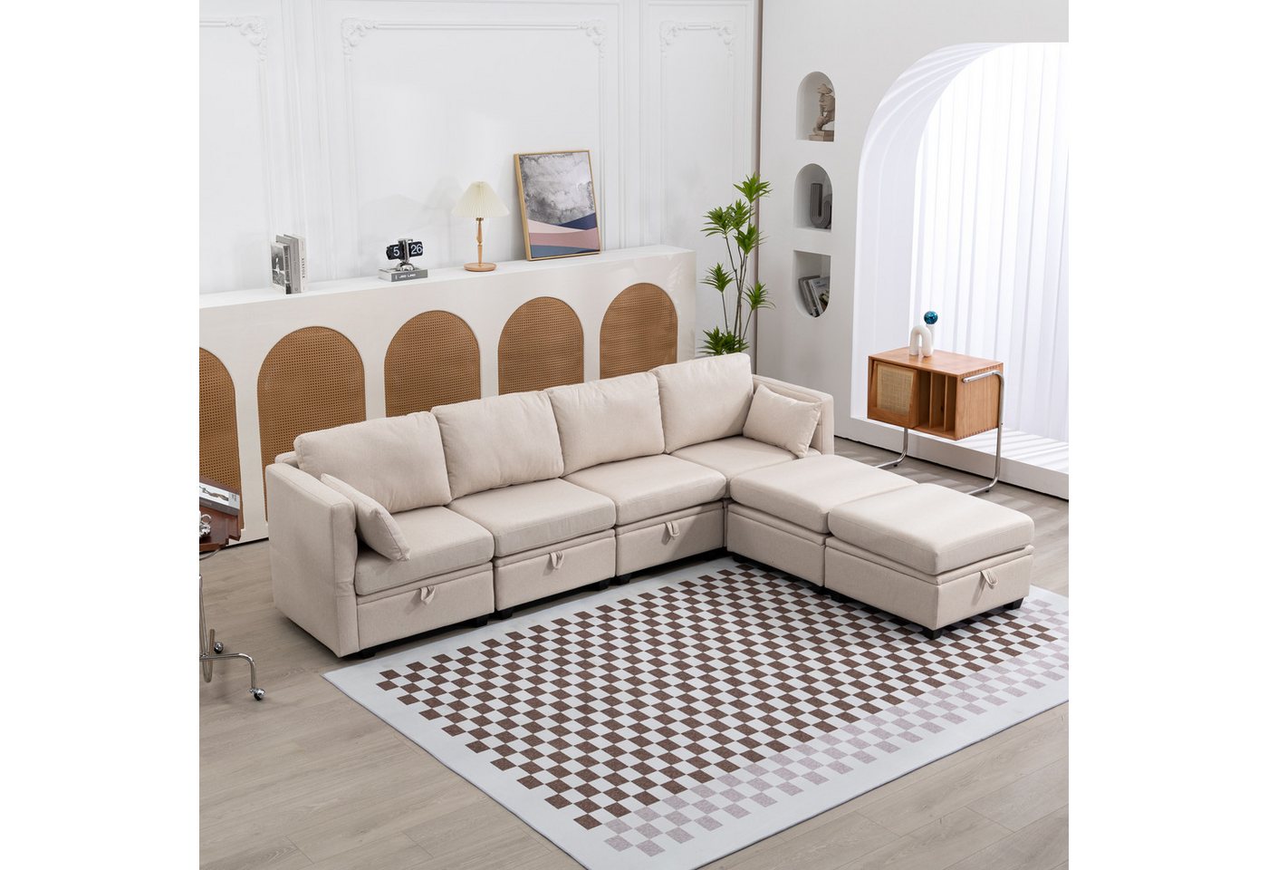 Odikalo Loungesofa Liegesofa Schlafsofa U-Form Lagerung Spleißen faltbar Beige/Grau/Grün von Odikalo