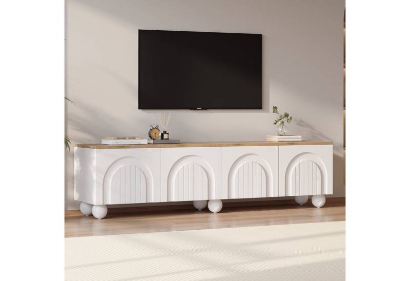 Odikalo Lowboard TV-Schrank TV-Board (180*40*45cm TV schrank mit 4 Schränken,TV stand und Fernsehschrank mit 6 Kugelfuß Metallbeine, Lowboard und Fernsehtisch,TV-Board und TV-Kommode Geeignet für Fernseher um 80 Zoll, Holzfarbe+Weiß) von Odikalo