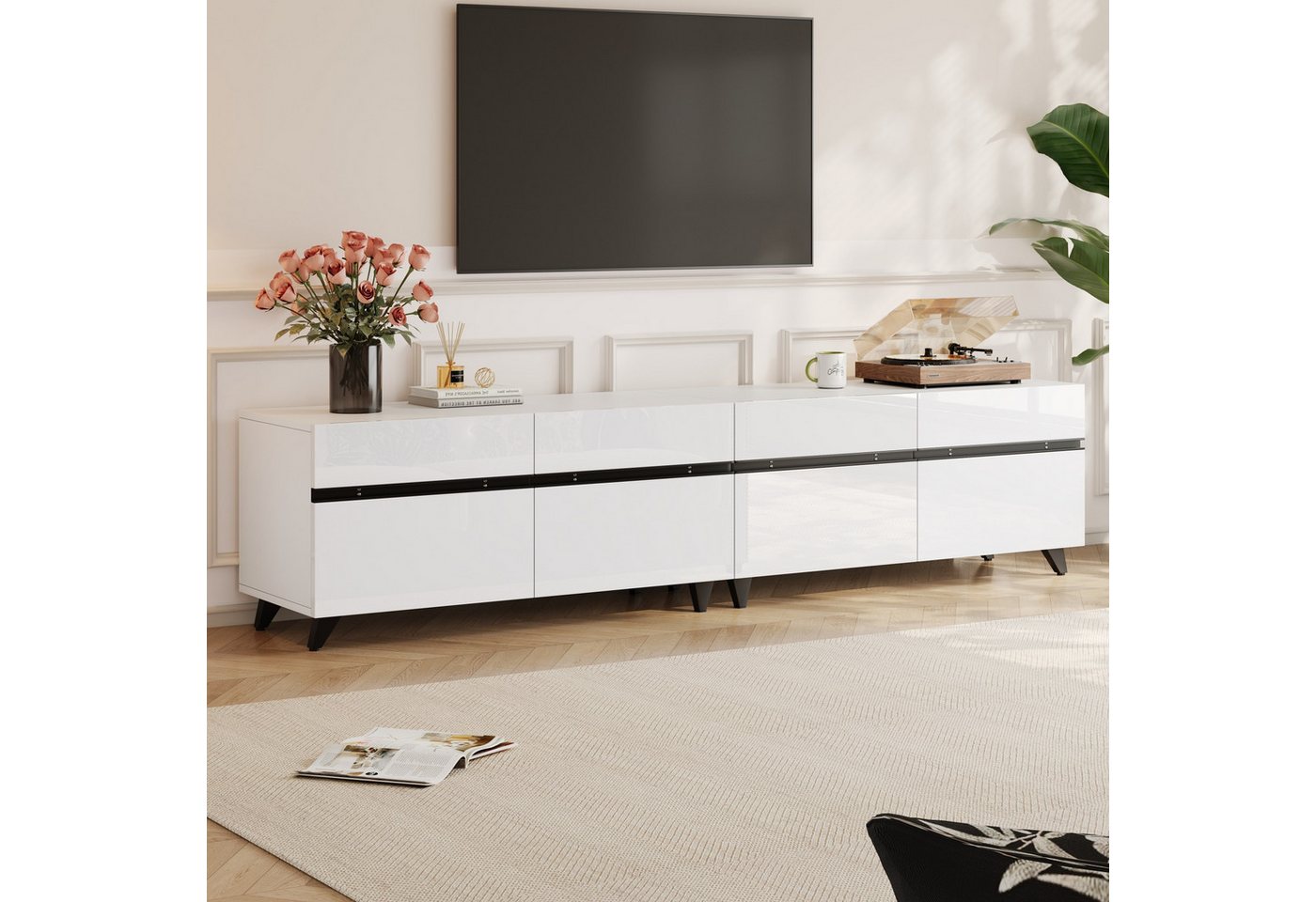 Odikalo Lowboard TV-Schrank TV-Board weiss (180*40*49cm Fernsehschrank, Hochglanz-TV-Schrank, Lowboard mit 4 Schränken und verstellbaren Trennwänden,Wohnzimmerschrank mit 8 Tischbeinen, empfohlene Tragkraft 52kg,Geeignet für 80-Zoll-Fernseher) Odikalo Lowboard TV-Schrank TV-Board weiss (180*40*49cm Fernsehschrank, Hochglanz-TV-Schrank, Lowboard mit 4 Schränken und verstellbaren Trennwänden,Wohnzimmerschrank mit 8 Tischbeinen, empfohlene Tragkraft 52kg,Geeignet für 80-Zoll-Fernseher) von Odikalo