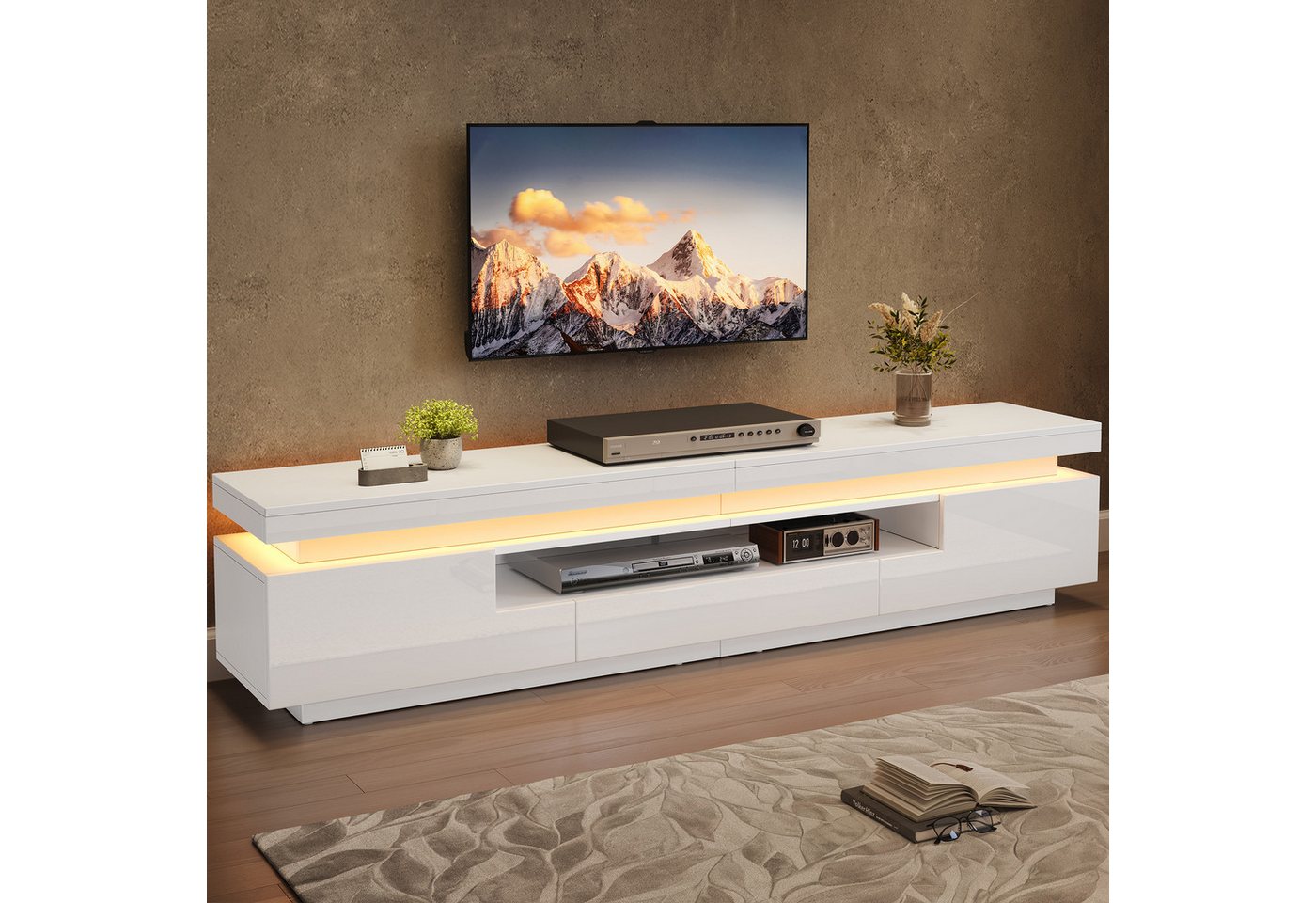 Odikalo Lowboard TV-Schrank mit LED weiss (175*38*45cm Wohnzimmer TV-Ständer mit 2 L-förmigen Schränken und 1 Schublade,Hochglanz-Wohnzimmerschrank mit LED,Lowboard mit halboffenem Stauraum,Stand-TV-Schrank passend für Fernseher um die 75 Zoll) Odikalo Lowboard TV-Schrank mit LED weiss (175*38*45cm Wohnzimmer TV-Ständer mit 2 L-förmigen Schränken und 1 Schublade,Hochglanz-Wohnzimmerschrank mit LED,Lowboard mit halboffenem Stauraum,Stand-TV-Schrank passend für Fernseher um die 75 Zoll) von Odikalo