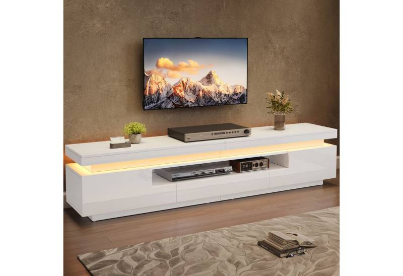 Odikalo Lowboard TV-Schrank mit LED weiss (175*38*45cm Wohnzimmer TV-Ständer mit 2 L-förmigen Schränken und 1 Schublade,Hochglanz-Wohnzimmerschrank mit LED,Lowboard mit halboffenem Stauraum,Stand-TV-Schrank passend für Fernseher um die 75 Zoll) von Odikalo
