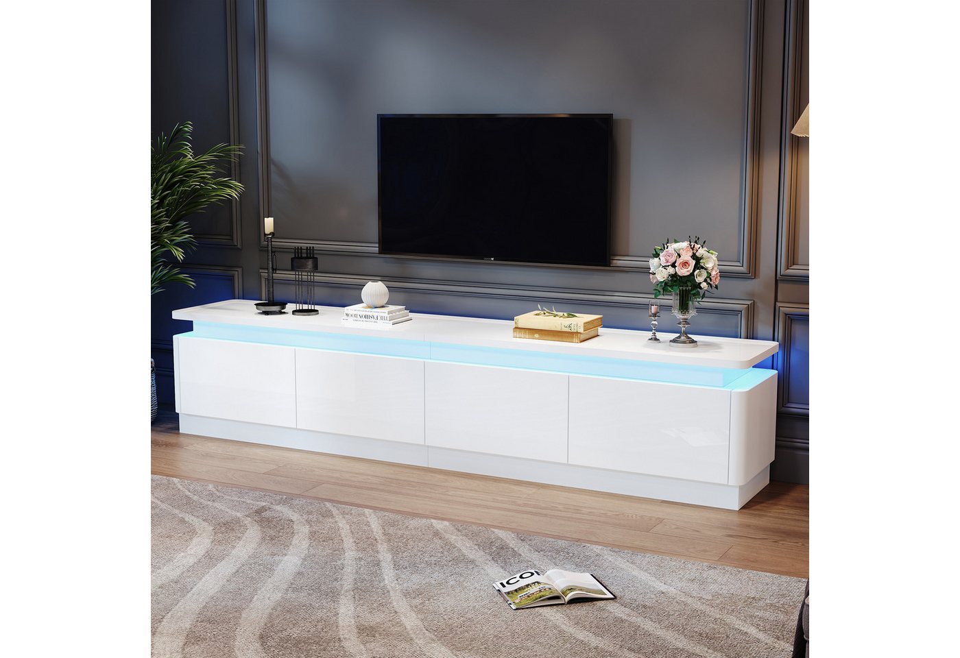 Odikalo Lowboard TV-Schrank mit LED (180*34*40cm TV schrank mit 4 schubladen,TV stand und Fernsehschrank Mit LED, Hochglanz Lowboard und Fernsehtisch,TV-Board und TV-Kommode Geeignet für Fernseher um 80 Zoll, Weiß) Odikalo Lowboard TV-Schrank mit LED (180*34*40cm TV schrank mit 4 schubladen,TV stand und Fernsehschrank Mit LED, Hochglanz Lowboard und Fernsehtisch,TV-Board und TV-Kommode Geeignet für Fernseher um 80 Zoll, Weiß) von Odikalo