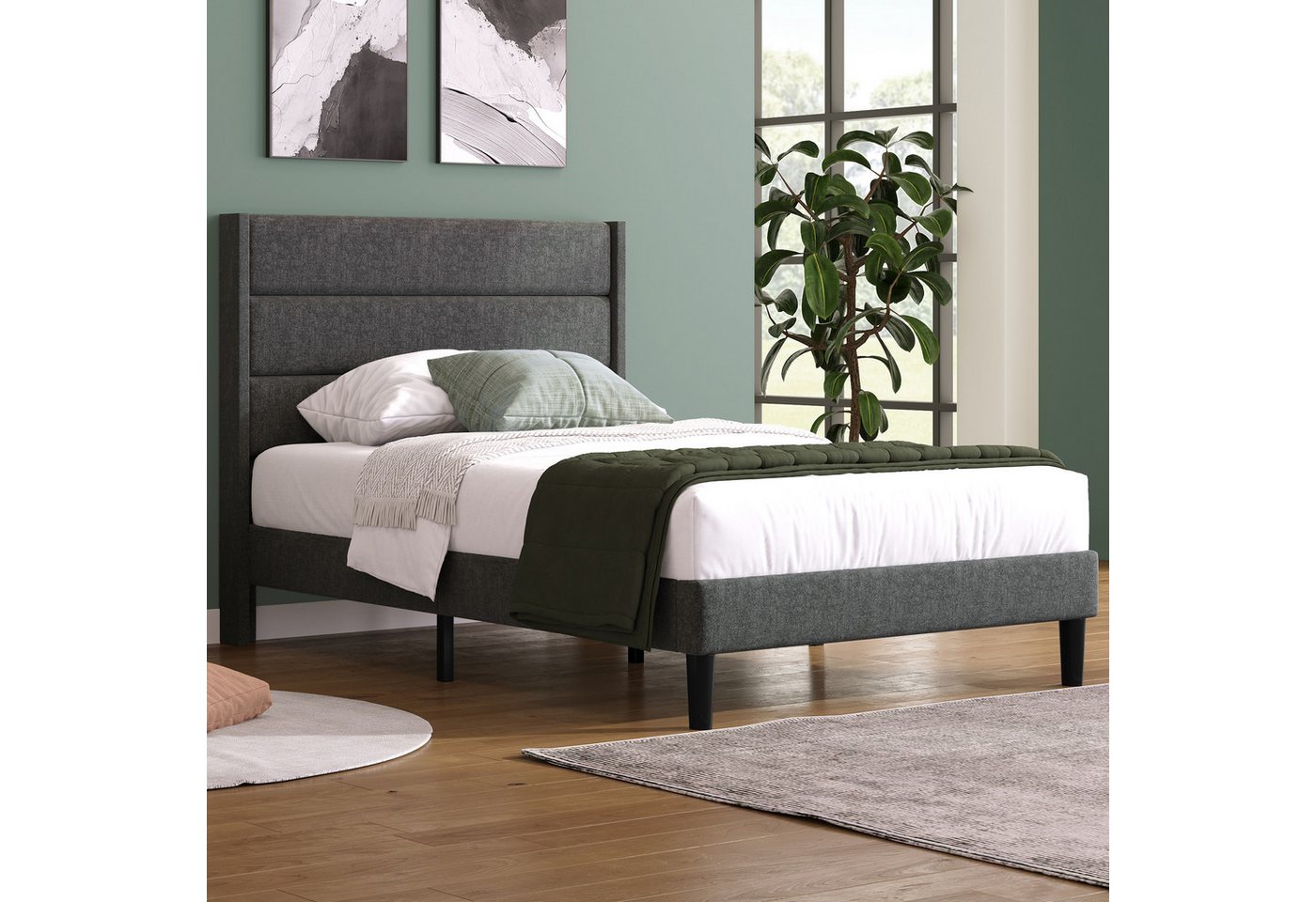 Odikalo Polsterbett Bettgestell Jugendbett mit Matratze 90x200 (Polsterbett 90 x 200 cm, Bettgestell mit Lattenrost & Kopfteil, gepolstertes Doppelbett, Textilbezug Leinen in Grau, Zeitloses modernes Design, Jugendbett(Mit Matratze) Odikalo Polsterbett Bettgestell Jugendbett mit Matratze 90x200 (Polsterbett 90 x 200 cm, Bettgestell mit Lattenrost & Kopfteil, gepolstertes Doppelbett, Textilbezug Leinen in Grau, Zeitloses modernes Design, Jugendbett(Mit Matratze) von Odikalo