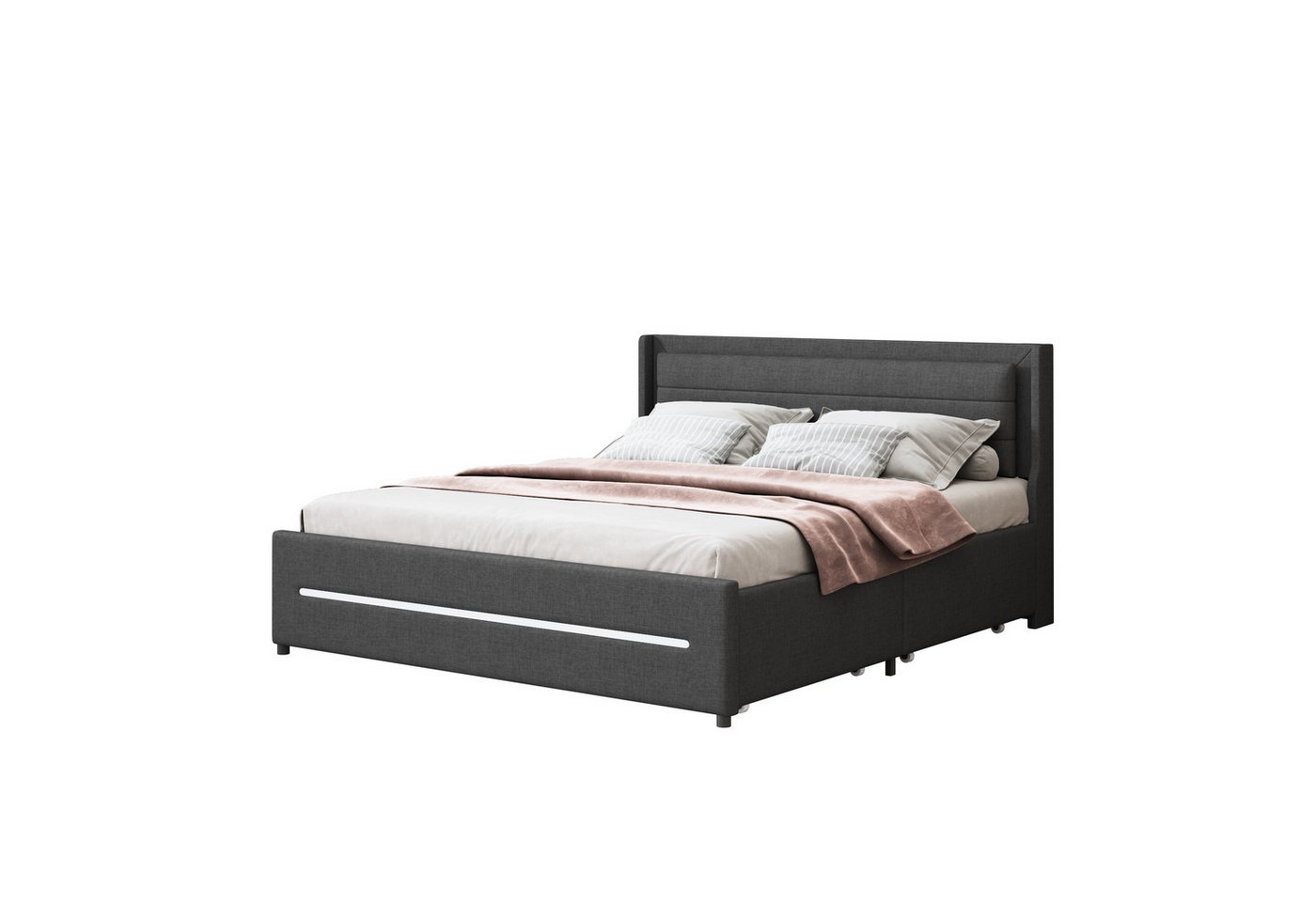 Odikalo Polsterbett Doppelbett Ablagefächern Leinenstoff Lattenrost (ohne Matratze)180*200 von Odikalo