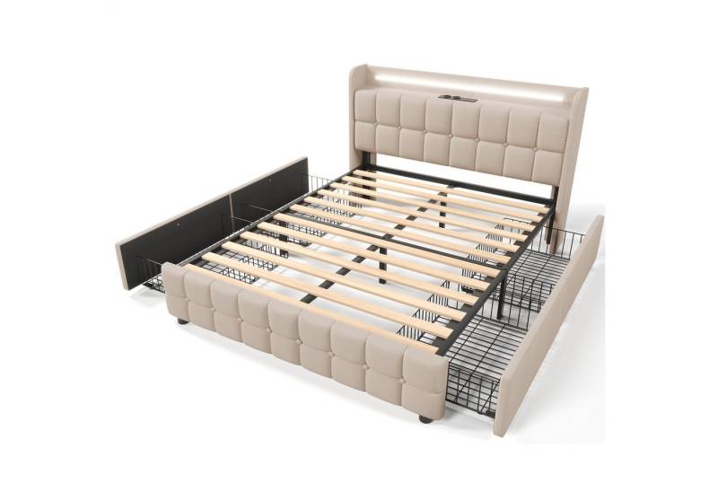 Odikalo Polsterbett Doppelbett Stauraum Bettgestell 4 Schubladen 160x200(Mit Matratze) von Odikalo