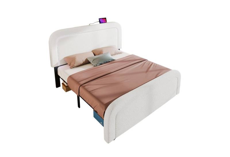 Odikalo Polsterbett Doppelbett USB Höhenverstellbarem Kopfteil Holz Weiß (ohne Matratze) von Odikalo