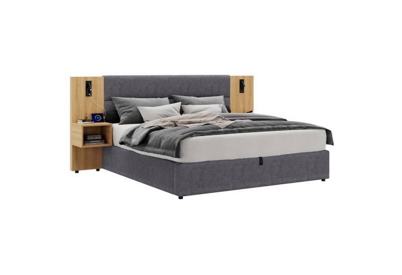 Odikalo Polsterbett Doppelbett hydraulische Breitohrbett Beleuchtung Nachttischen Stauraum von Odikalo