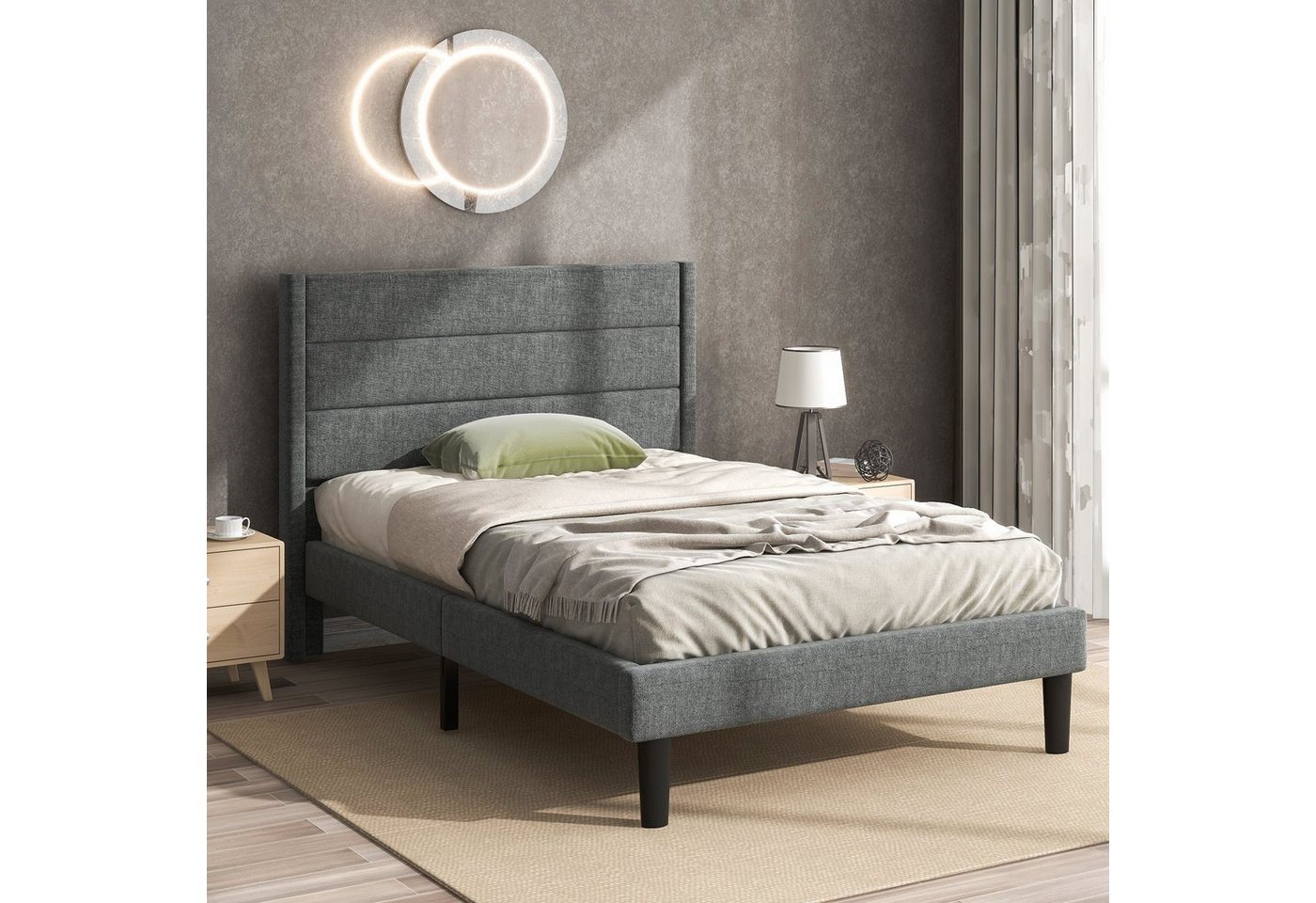 Odikalo Polsterbett Doppelbett mit Lattenrost Kopfteil, Samt in Dunkelgrün/Grau,140/90 cm Odikalo Polsterbett Doppelbett mit Lattenrost Kopfteil, Samt in Dunkelgrün/Grau,140/90 cm von Odikalo