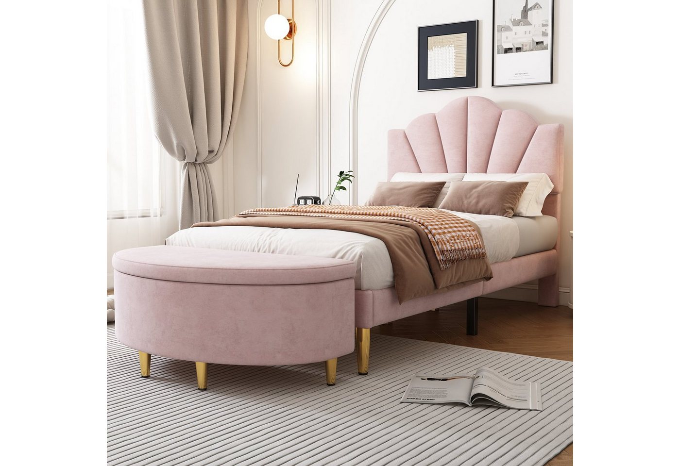 Odikalo Polsterbett Muschel Bett Lattenrost Polsterbank Stauraum Samt 90/140cm Beige/Rosa Odikalo Polsterbett Muschel Bett Lattenrost Polsterbank Stauraum Samt 90/140cm Beige/Rosa von Odikalo