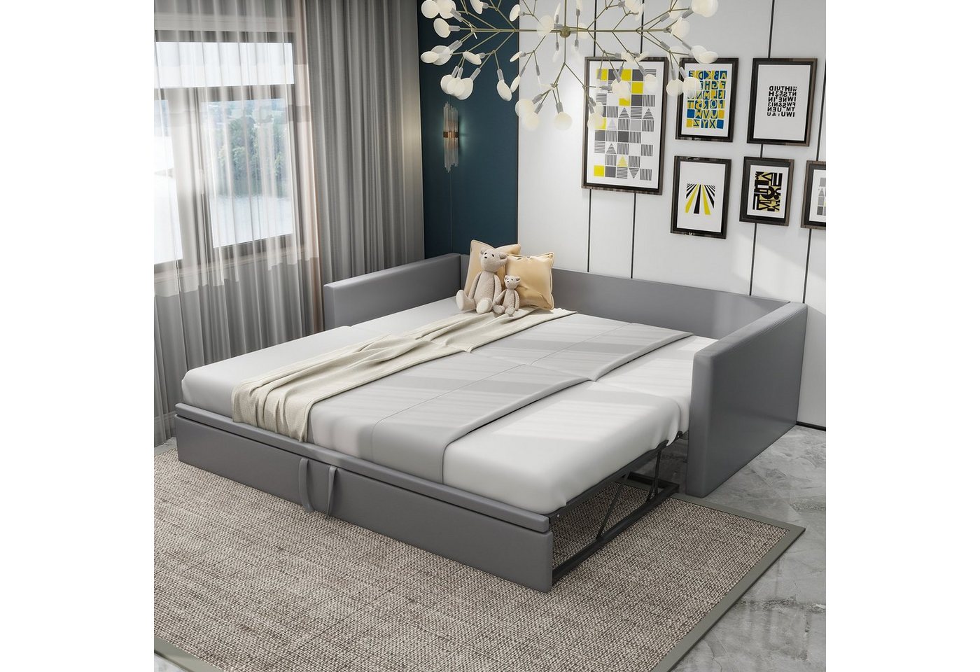 Odikalo Polsterbett Schlafsofa Ausziehbar Lattenrosten Multifunktion Samt Grau 90/180*200 von Odikalo