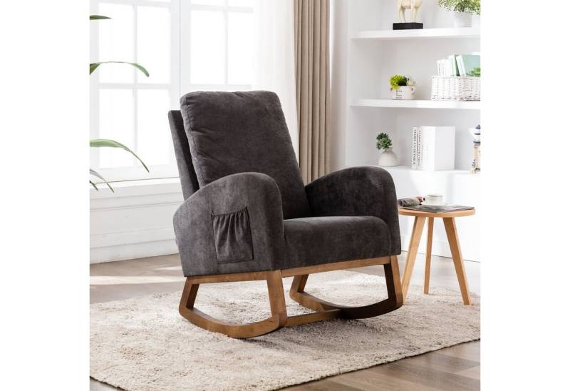 Odikalo Schaukelstuhl gepolsterter Loungesessel Einzelstuhl Seitentaschen Beige/Grau/Braun von Odikalo