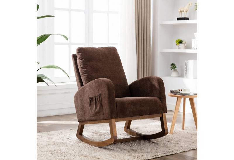 Odikalo Schaukelstuhl gepolsterter Loungesessel Einzelstuhl Seitentaschen Beige/Grau/Braun von Odikalo