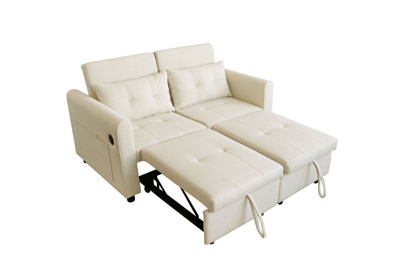 Odikalo Schlafsofa 3-in-1 2er-Sofa Ausziehbar Verstellbar Rückenlehne USB Weiß/Schwarz von Odikalo