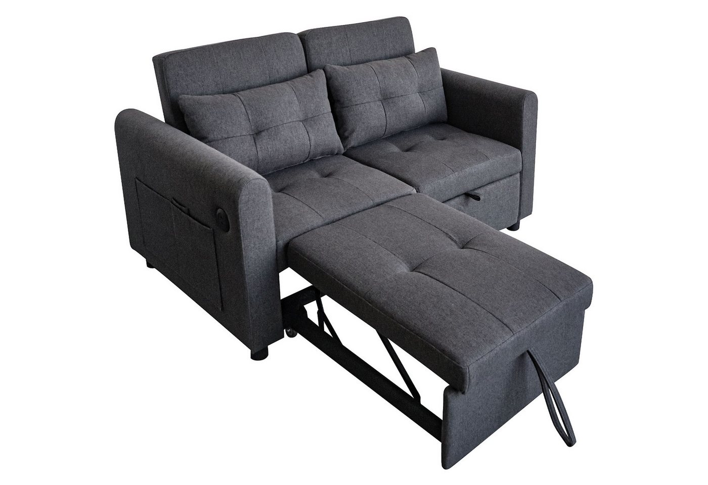 Odikalo Schlafsofa 3-in-1 2er-Sofa Ausziehbar Verstellbar Rückenlehne USB Weiß/Schwarz von Odikalo