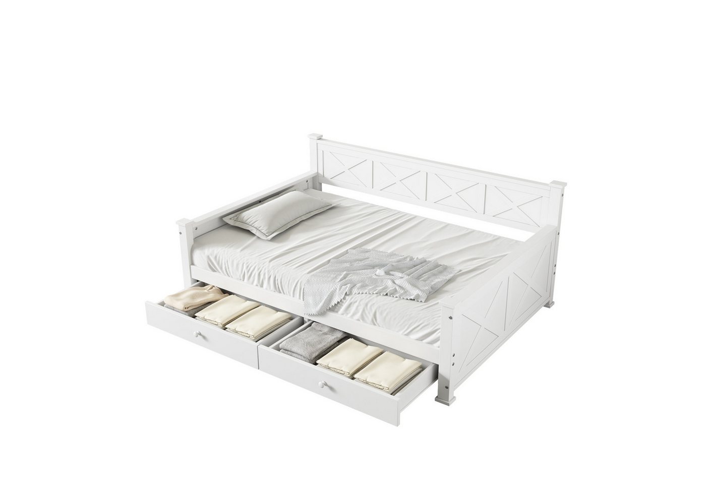 Odikalo Schlafsofa Flachbett 90x200cm Lattenrost (ohne Matratze) Schubladen Kiefernholz von Odikalo