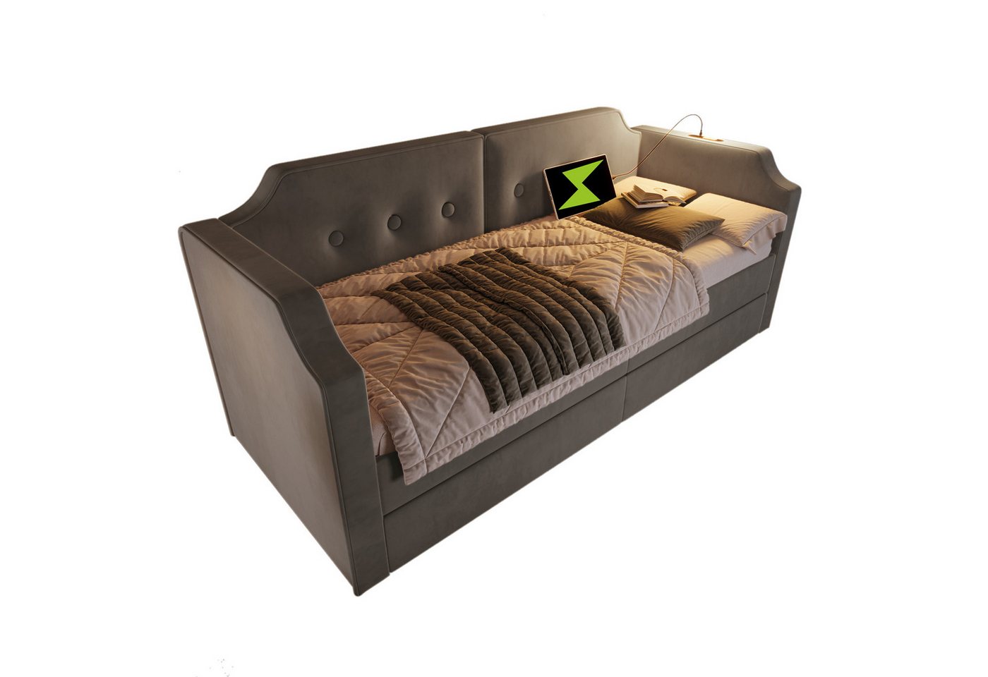 Odikalo Schlafsofa Jugendbett Polsterbett Stauraum Schubladen Holz(Ohne Matratze)90x200cm von Odikalo