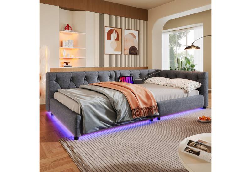 Odikalo Schlafsofa Polsterbett Daybett Lattenrost Kopfteil USB 90/140x200cm Beige/Grau von Odikalo