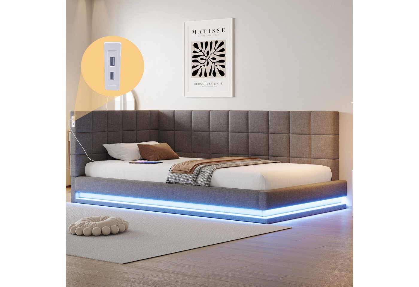 Odikalo Schlafsofa Polsterbett Flachbett USB Lattenrost Samtstoff 90/160x200cm Grau/Beige von Odikalo