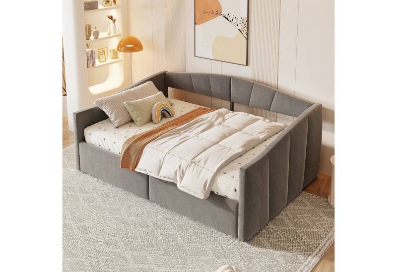 Odikalo Schlafsofa Schlafcouch 90x200 140x200 mit Bettkasten, Polsterbett Sofabett 90x200 / 140x200 cm, Mit hydraulischer Lagerung, Mit Lattenrost und Armlehnen, Klassische Streifen, Vielseitiges Doppel, Hautfreundlicher Samtstoff Grau / Hellgrau von Odikalo