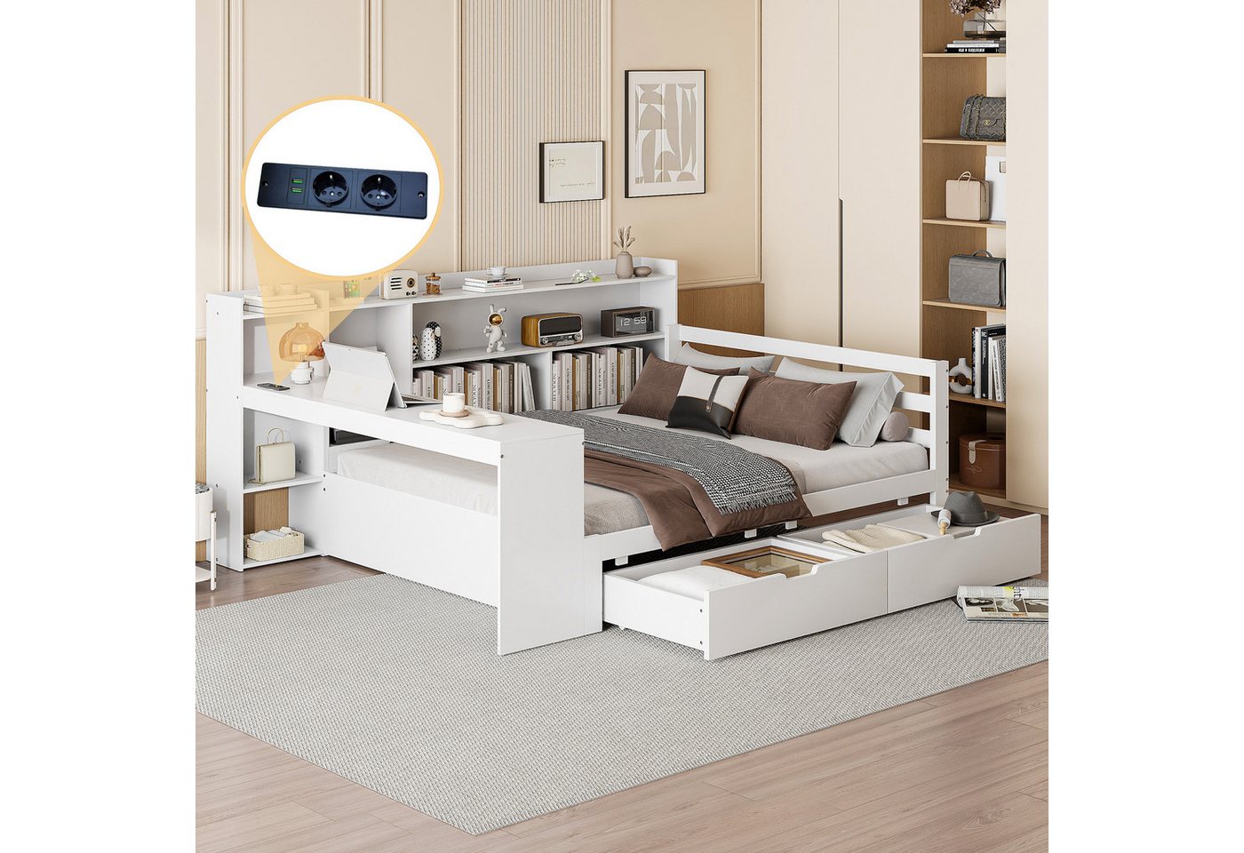 Odikalo Schlafsofa Schlafcouch Polsterbett Massivholz Schreibtisch Stauraum 140x200 Weiß Odikalo Schlafsofa Schlafcouch Polsterbett Massivholz Schreibtisch Stauraum 140x200 Weiß von Odikalo