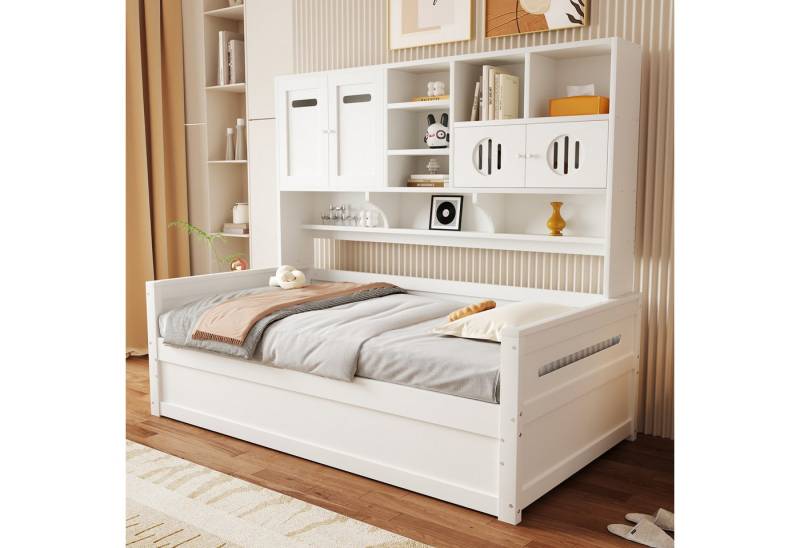 Odikalo Schlafsofa Schlafcouch Bettgestell mit Bettkästen oder Schubladen, 90x200, Holzsofa-Bett 90 x 200 cm, multifunktionaler Stauraum, große Schublade, Einzelbett, Jugendbett, Lattenrost, grau (Ohne Matratze), für Kinder, mit Ablageböden und Bettkasten oder Schubladen von Odikalo