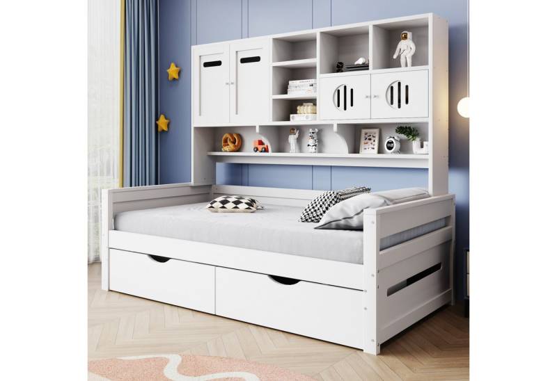 Odikalo Schlafsofa Schlafcouch Bettgestell mit Bettkästen oder Schubladen, 90x200, Holzsofa-Bett 90 x 200 cm, multifunktionaler Stauraum, große Schublade, Einzelbett, Jugendbett, Lattenrost, grau (Ohne Matratze), für Kinder, mit Ablageböden und Bettkasten oder Schubladen von Odikalo