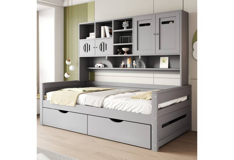 Odikalo Schlafsofa Schlafcouch Bettgestell mit Bettkästen oder Schubladen, 90x200, Holzsofa-Bett 90 x 200 cm, multifunktionaler Stauraum, große Schublade, Einzelbett, Jugendbett, Lattenrost, grau (Ohne Matratze), für Kinder, mit Ablageböden und Bettkasten oder Schubladen von Odikalo