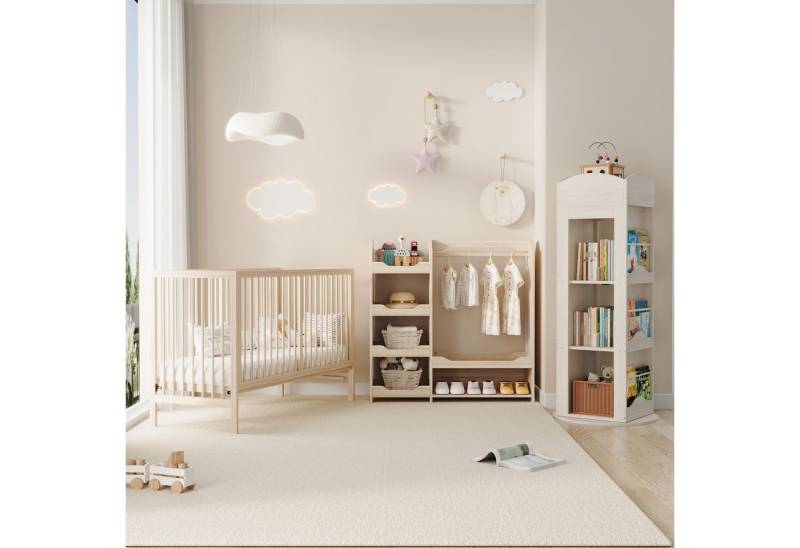 Odikalo Schlafzimmer-Set Kinder-Kombi-Möbelset Holz-Babybett Schrank Bücherregal Naturfarben von Odikalo